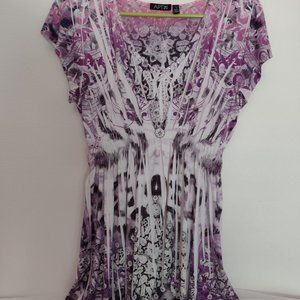 Shades of Fuchsia, Black and White silky tunic top with embellishments